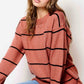 Outerwear Loose Fit Stripe Long Sleeve Crewneck Sweater HCS3553