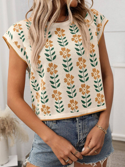 SW1325 Knit Top with Floral Detail