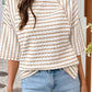 Shirts Women’s Striped Textured Knit Split Hem Half Sleeve Loose Top P1819