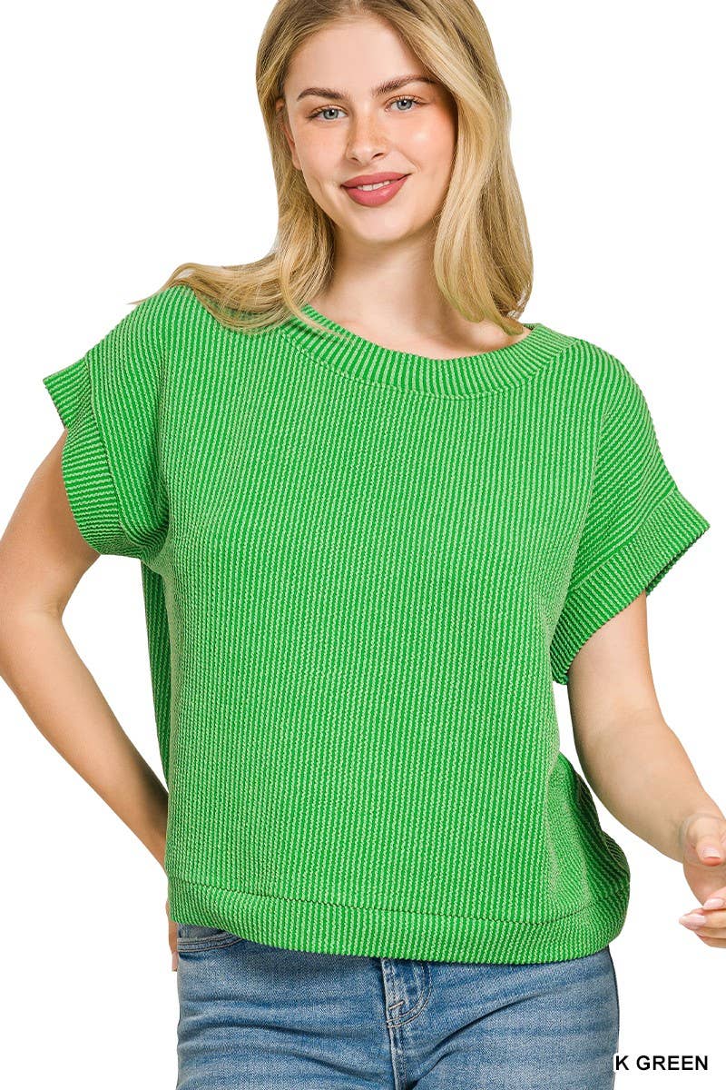 Raised Rib Cap Sleeve Top 8616Y