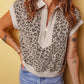 Shirts Women’s LDC Zip up Collared Leopard Cap Sleeve Topb P1520