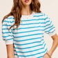 Shirts Women’s Lightweight Puff Short Sleeve Stripe Knit Top JCS3562