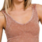 Stone Washed Ribbed Bra Padded V-neck Tank Top