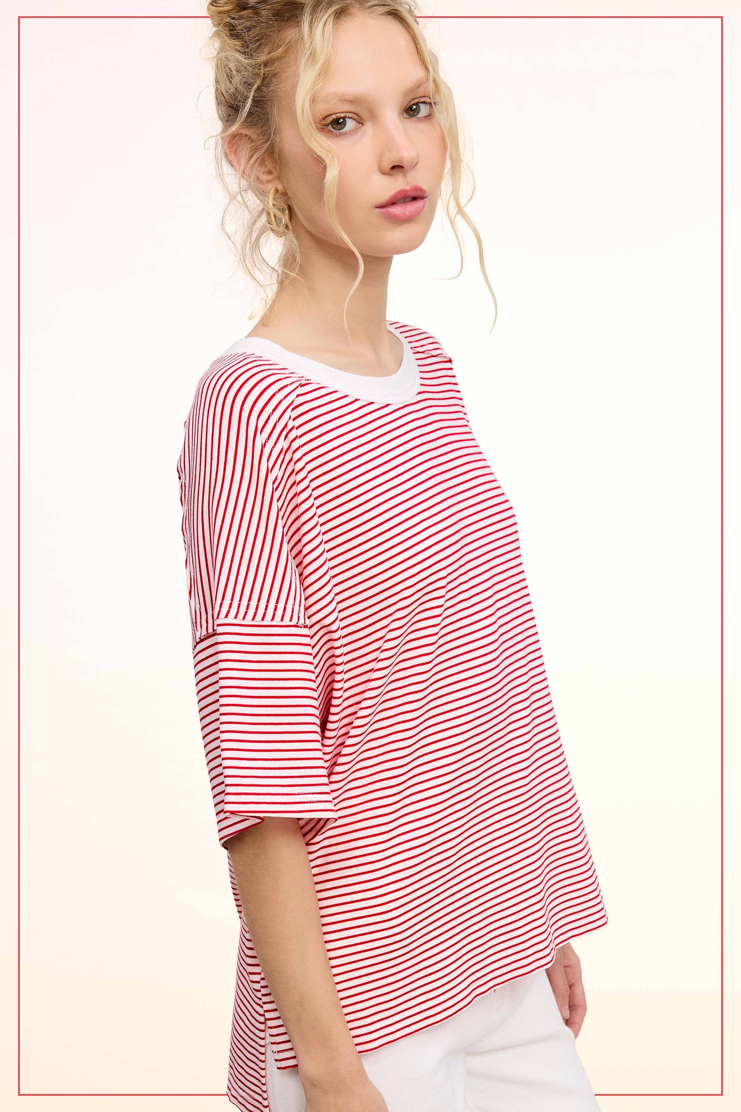 Shirts Women’s Striped Drop Shoulder Short Sleeves HDT7703