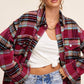 Outerwear Loose Fit Plaid Button Down Shacket with  Pockets JKT1797