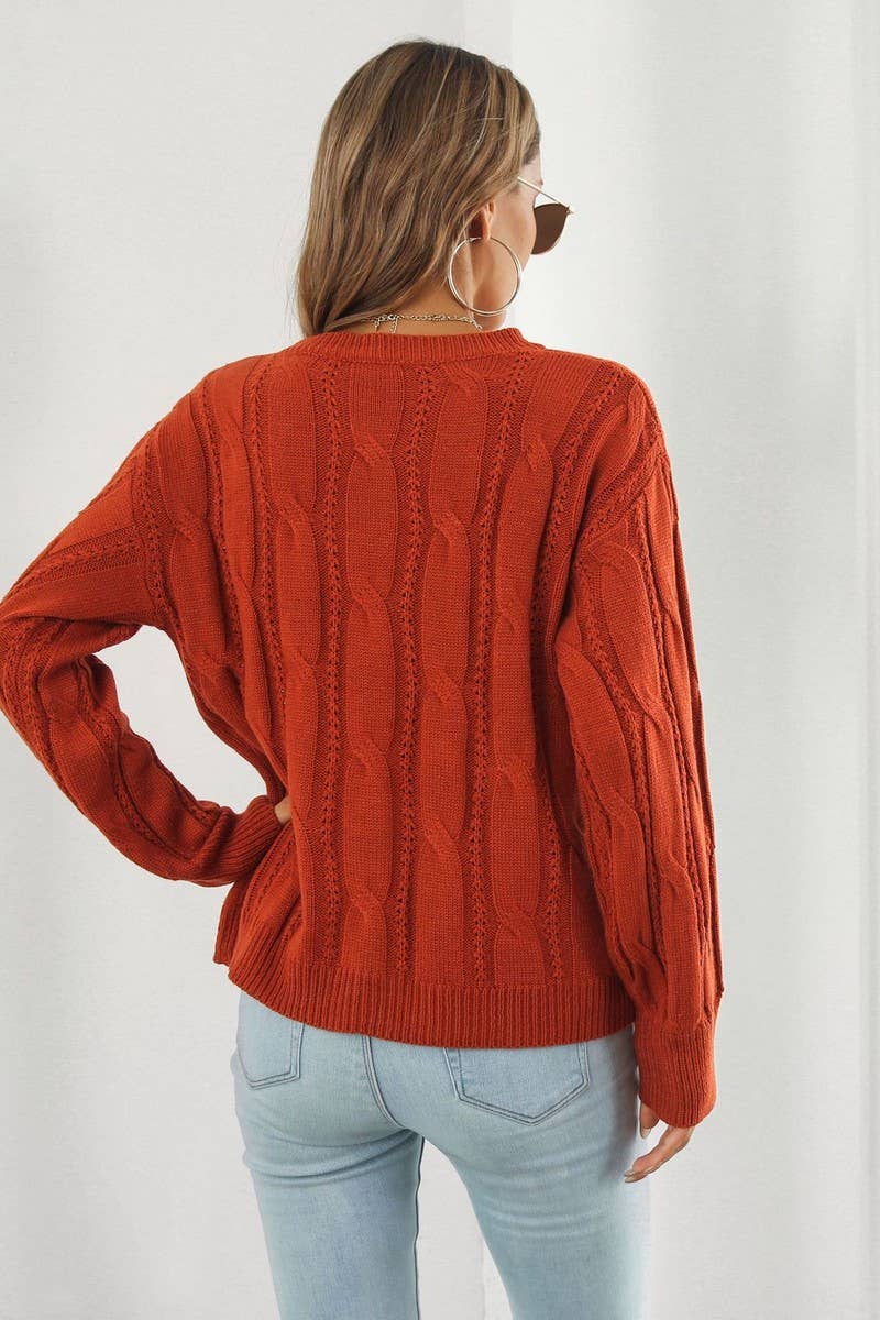 CWOSWL4083_CABLE KNITTED LONG SLEEVES CREWNECK SWEATER Outerwear Women’s