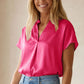 Drop Shoulder Blouse In Crinkle Satin