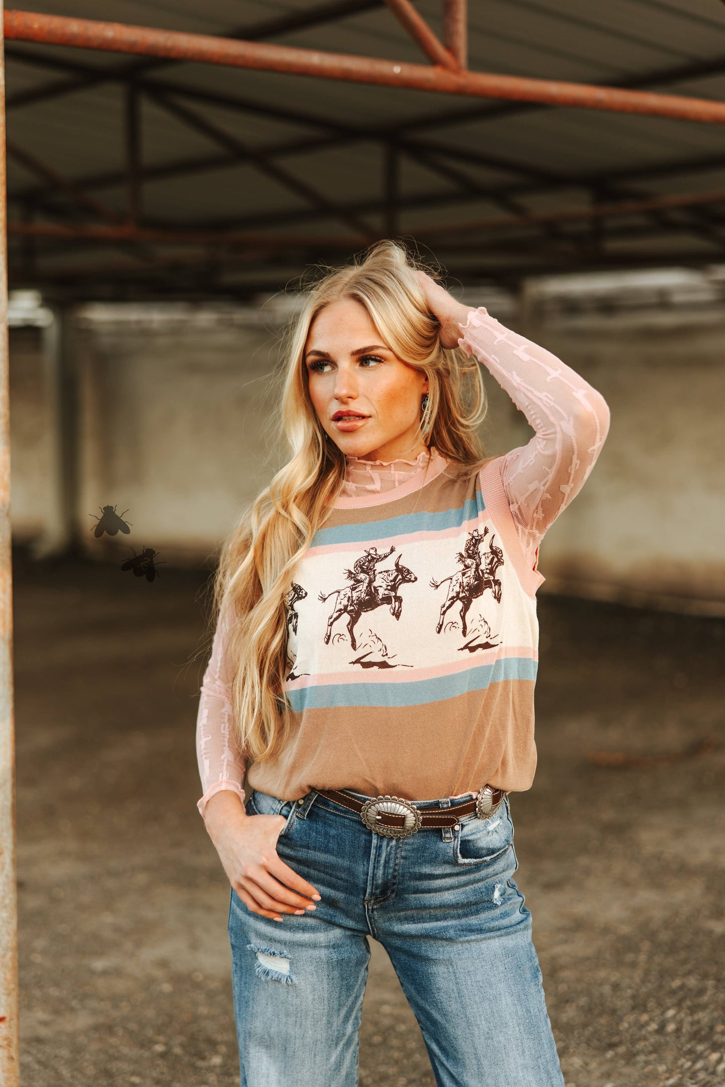 LARIAT Shirt LACE L/S *DUSTY ROSE mesh top