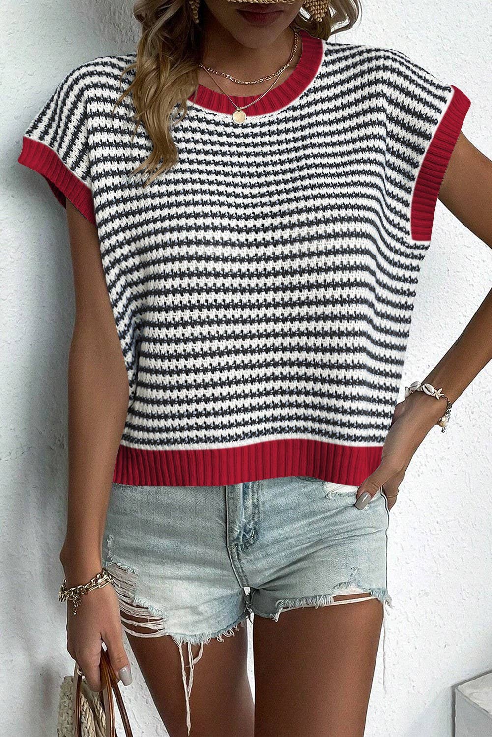 Knit Striped Batwing Sleeve Sweater SW1275