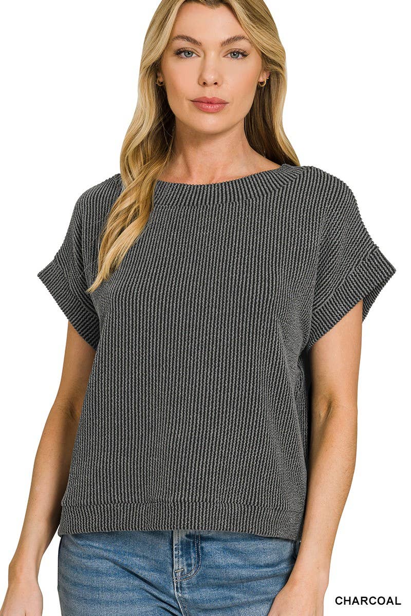 Raised Rib Cap Sleeve Top 8616Y