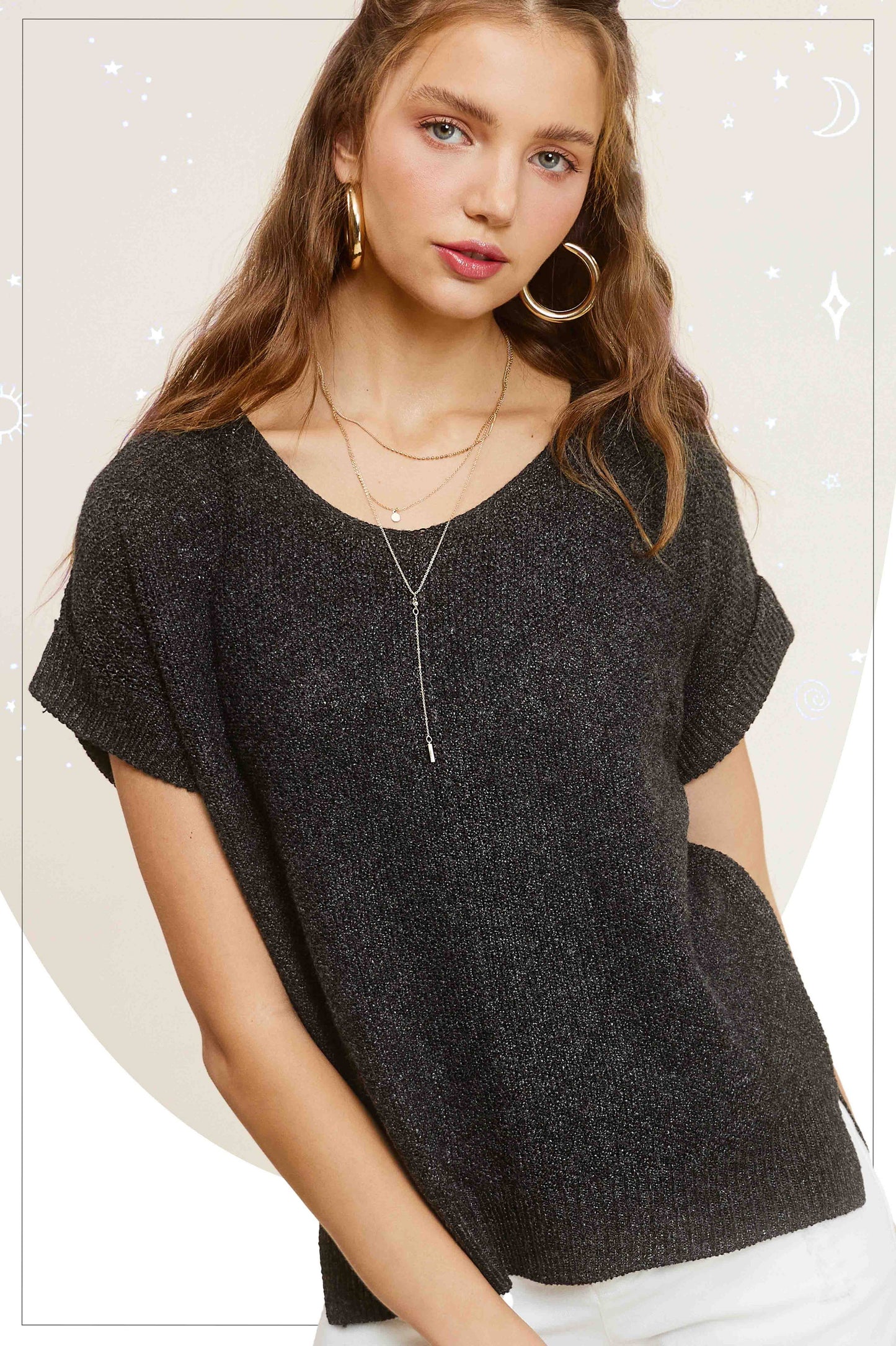 MCS3580-Soft Lightweight Loose Fit Textured Pullover Sweater