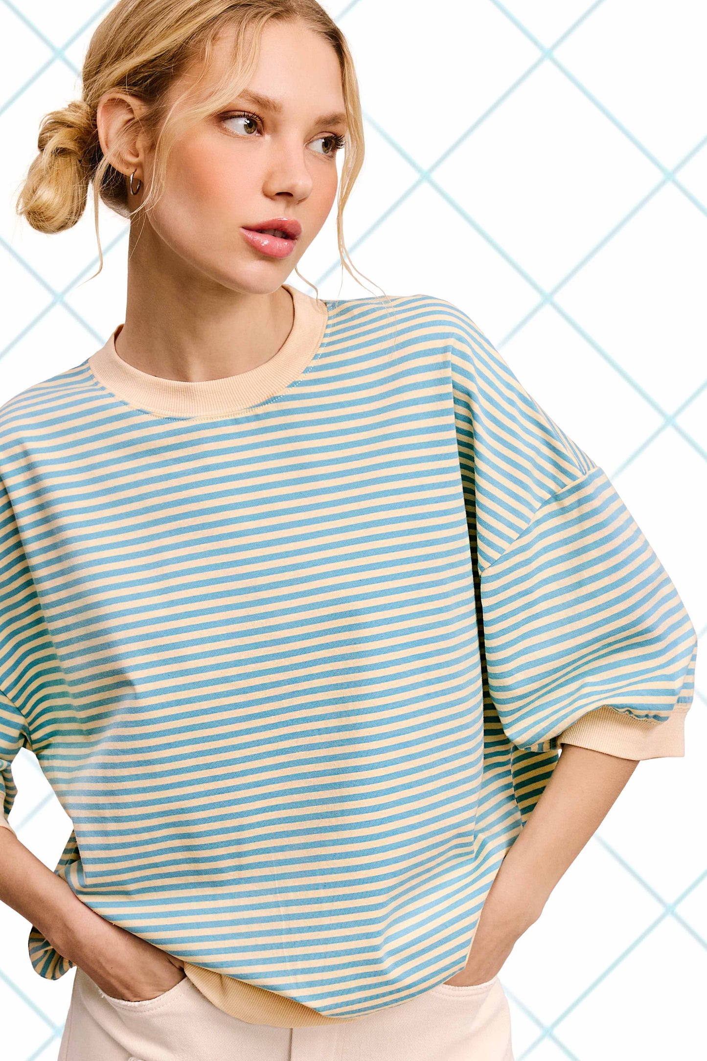 Shits Women’s Loose Fit Striped Short Sleeve Crew Neckline Top MCT7688