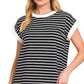 3534 Contrast Trim Cap Sleeve Stripe Tee CT-3543Y