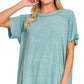 8393A Washed Ribbed Short Sleeve Boat-neck Top