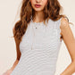 HCT7692-Stretchy Brushed Ruffle Sleeve Stripe Tank Top