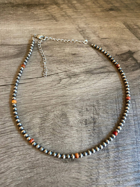 4 mm Sterling Silver Pearls choker with spiny 
