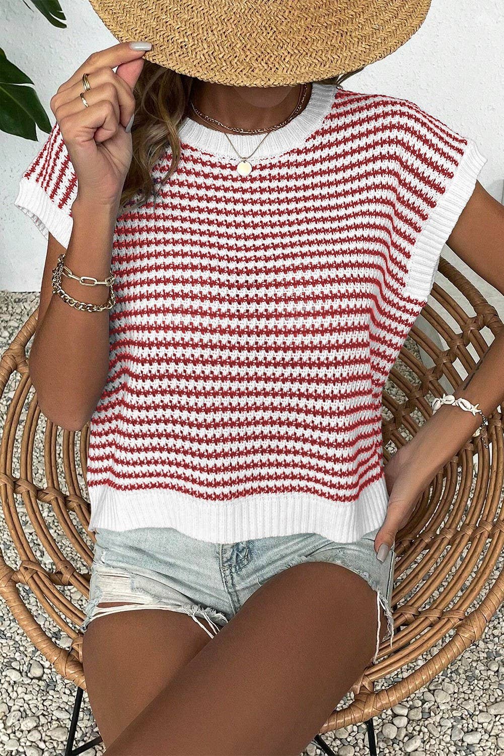 Knit Striped Batwing Sleeve Sweater SW1275