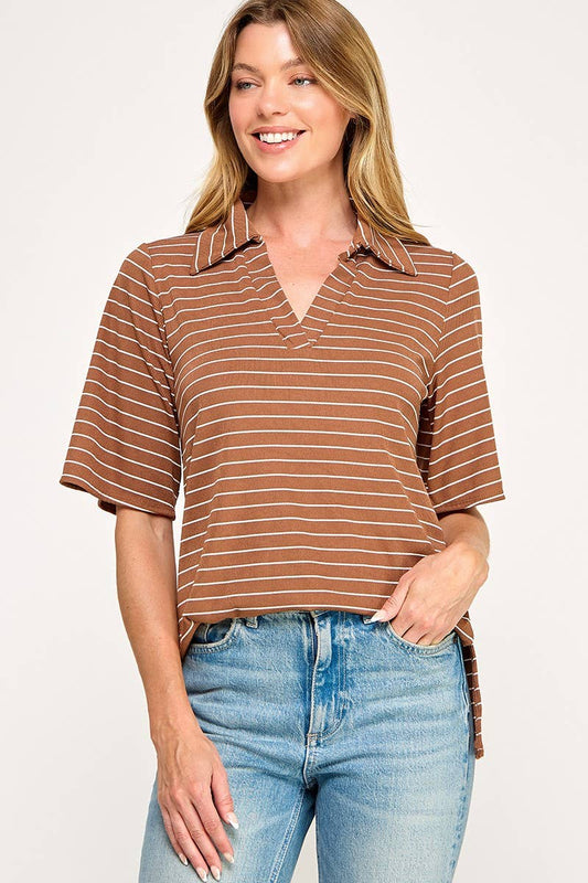 T4019 Stripe Collared Top