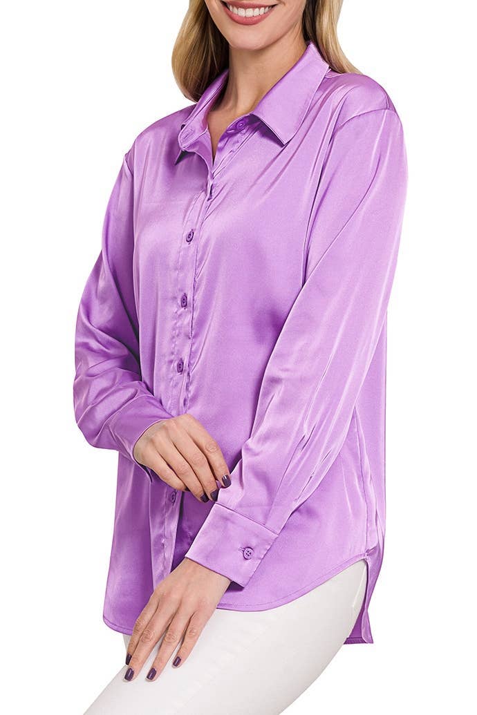 Satin Charmeuse Button Front Shirt Women’s 1170D4