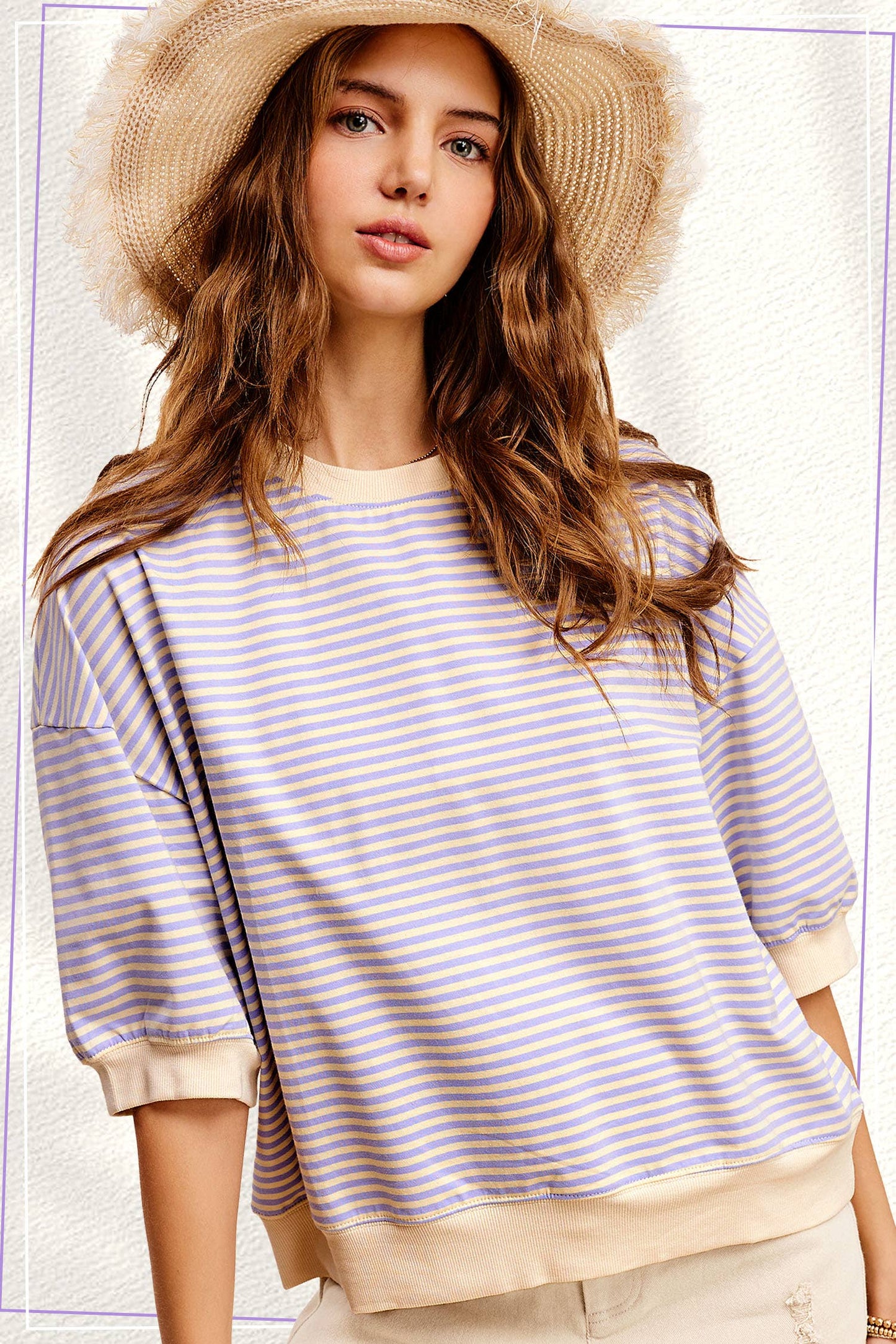 Shits Women’s Loose Fit Striped Short Sleeve Crew Neckline Top MCT7688