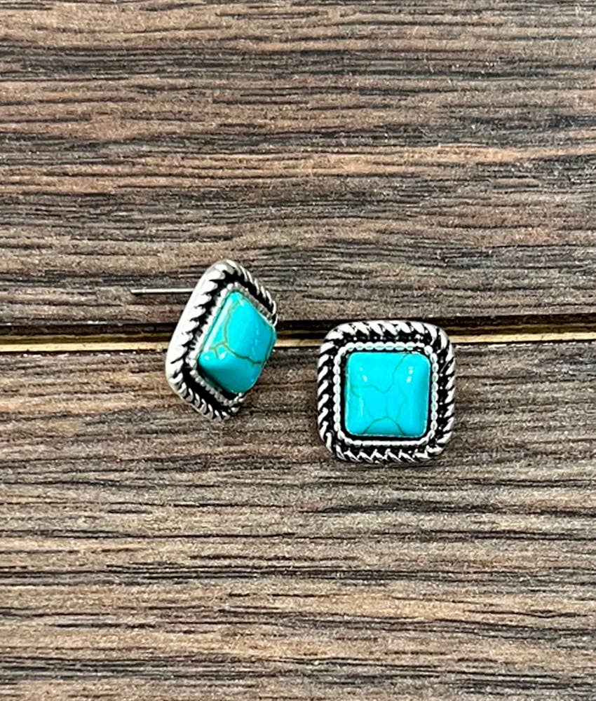 726454, 8mm Square Stone Stud Earrings