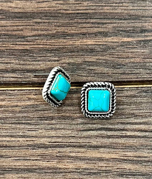 726454, 8mm Square Stone Stud Earrings