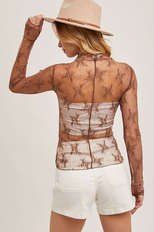 Shirts Women’s Floral Embroidery Lace Mesh Top