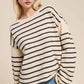 MCS3588-Striped Round Neck Loose Fit Long Sleeve Sweater