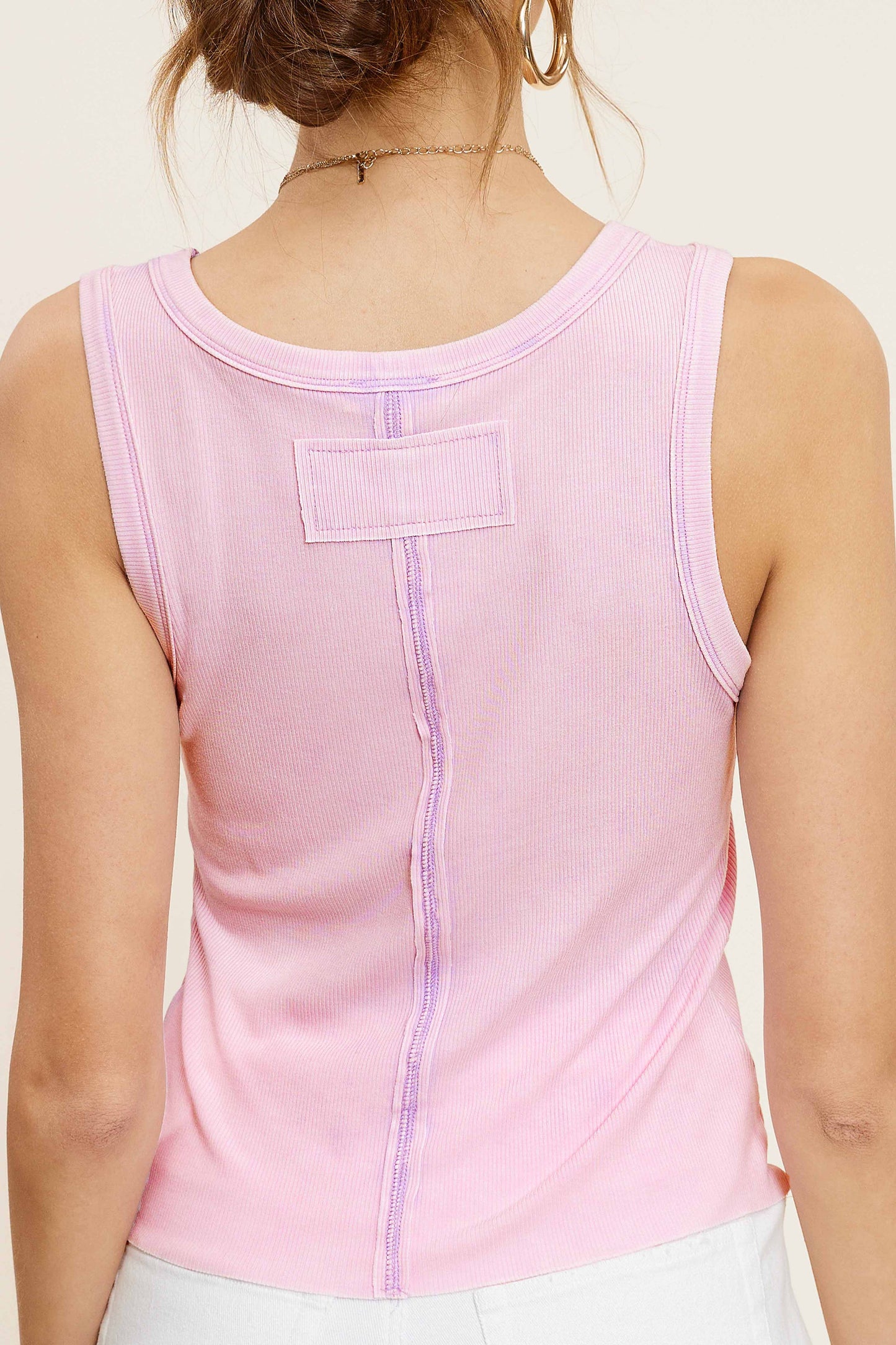 Shirts Women’s HCT7694Mineral Washed Back Patch Detail Breathable Tank Top