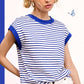 JDT7710 Shirts Women’s Nautical Cap Sleeve Striped Top 4th of july