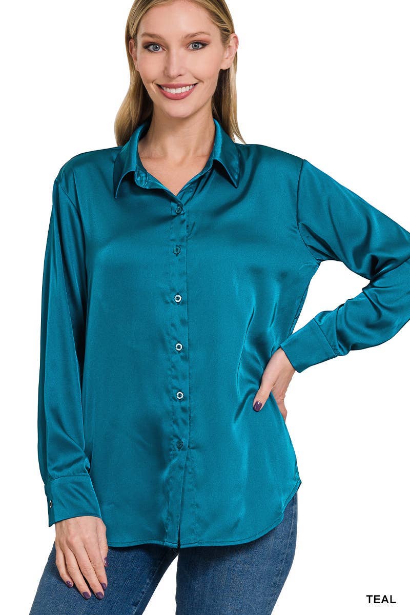 Satin Charmeuse Button Front Shirt Women’s 1170D4