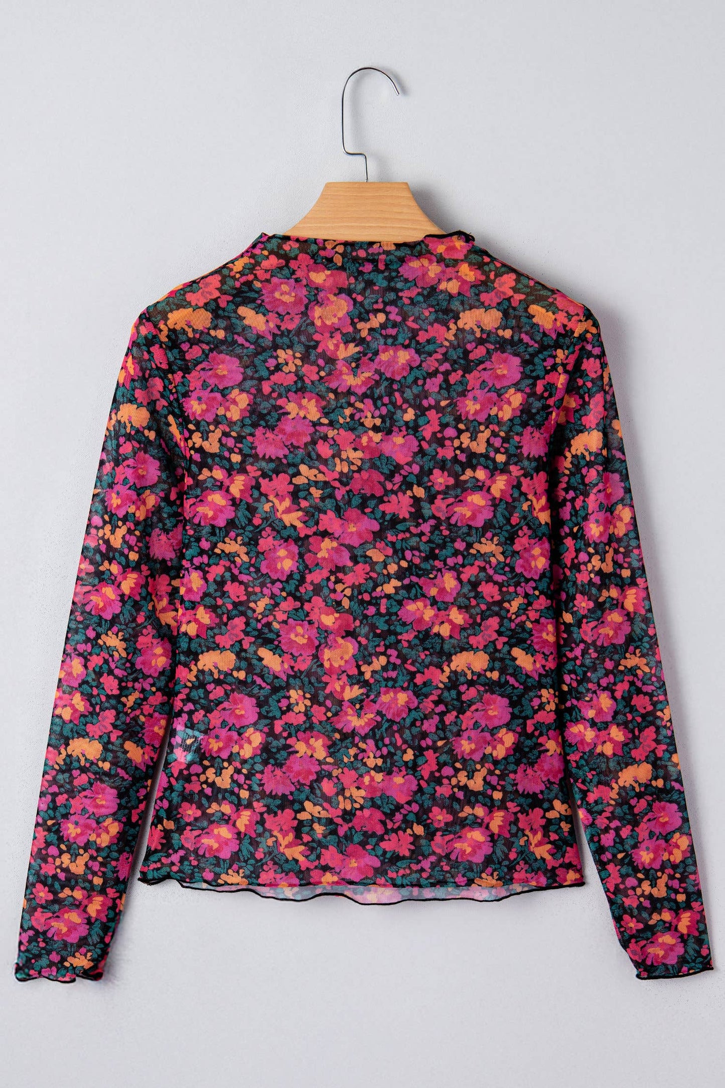 Shirts Women’s Floral Western Mesh Mock Neck Sheer Slim Fit Blouse P1015