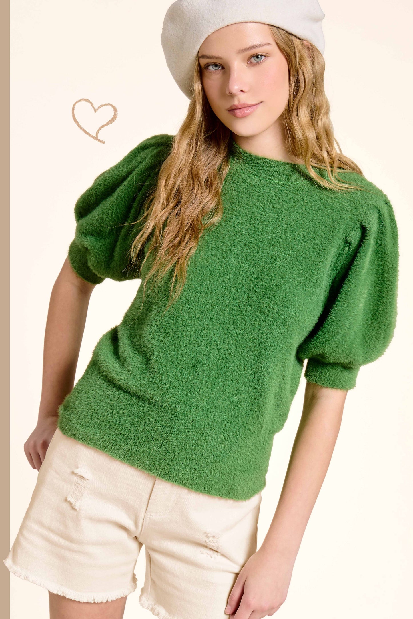 Soft Mohair Puff Short Sleeve Knit Top JCS3554