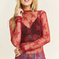 TP9602 MESH LACE HIGH NECK DESIGN LONG SLEEVE FITTED TOP