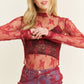 TP9602 MESH LACE HIGH NECK DESIGN LONG SLEEVE FITTED TOP