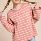 MCS3588-Striped Round Neck Loose Fit Long Sleeve Sweater