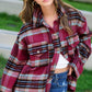 Outerwear Loose Fit Plaid Button Down Shacket with  Pockets JKT1797