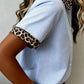 Shirts Women’s Leopard Trim Striped Button-Down Short Sleeve Shirt P-419