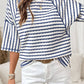 Shirts Women’s Striped Textured Knit Split Hem Half Sleeve Loose Top P1819