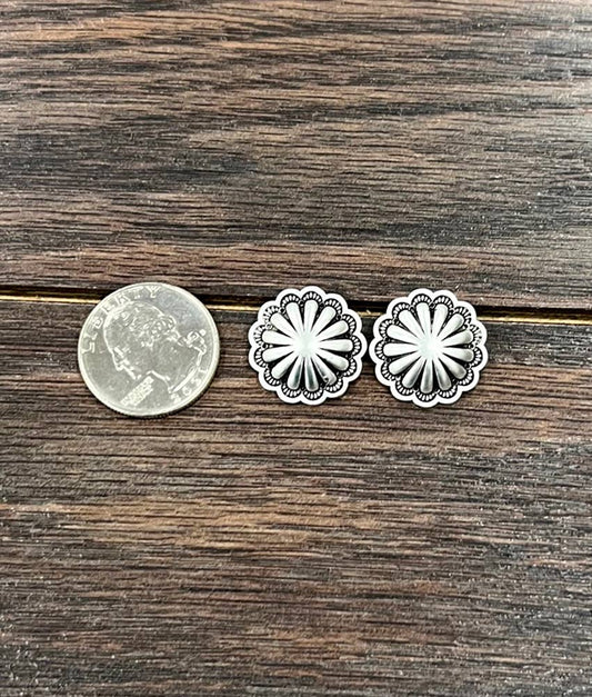 723112, Silver tone Concho Stud Earrings