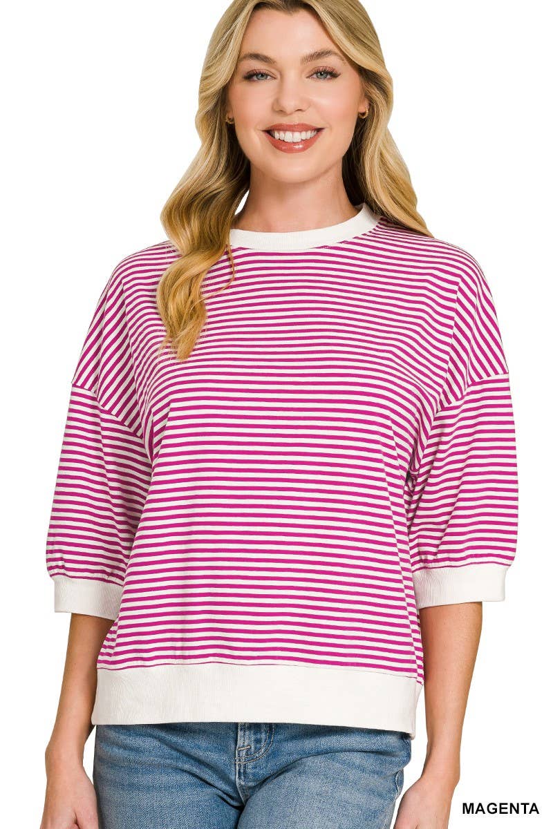 Striped Contrast Trim Banded Bottom Top