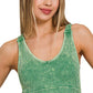 Stone Washed Ribbed Bra Padded V-neck Tank Top