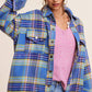 Outerwear Loose Fit Plaid Button Down Shacket with  Pockets JKT1797