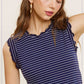 HCT7692-Stretchy Brushed Ruffle Sleeve Stripe Tank Top