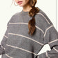 Outerwear Loose Fit Stripe Long Sleeve Crewneck Sweater HCS3553