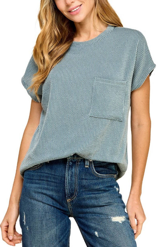T1641 Solid Ribbed Top With Pockets L1E-T1641