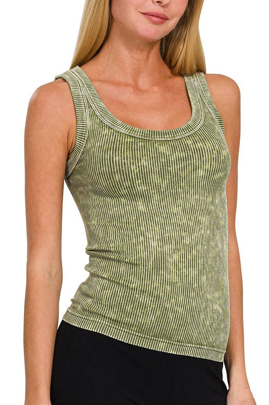 2 Way Neckline Washed Ribbed Seamless Tank Top