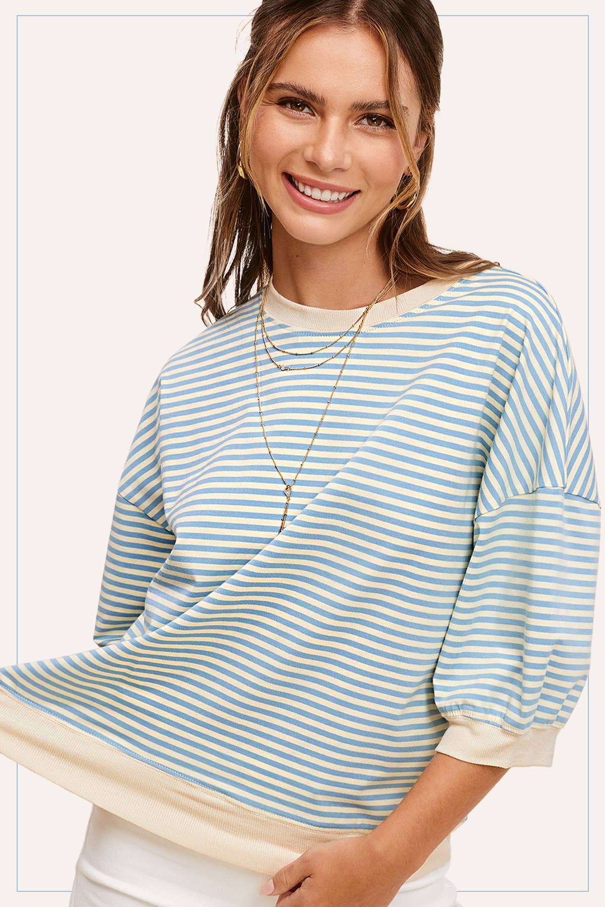 Shits Women’s Loose Fit Striped Short Sleeve Crew Neckline Top MCT7688