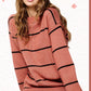 Outerwear Loose Fit Stripe Long Sleeve Crewneck Sweater HCS3553