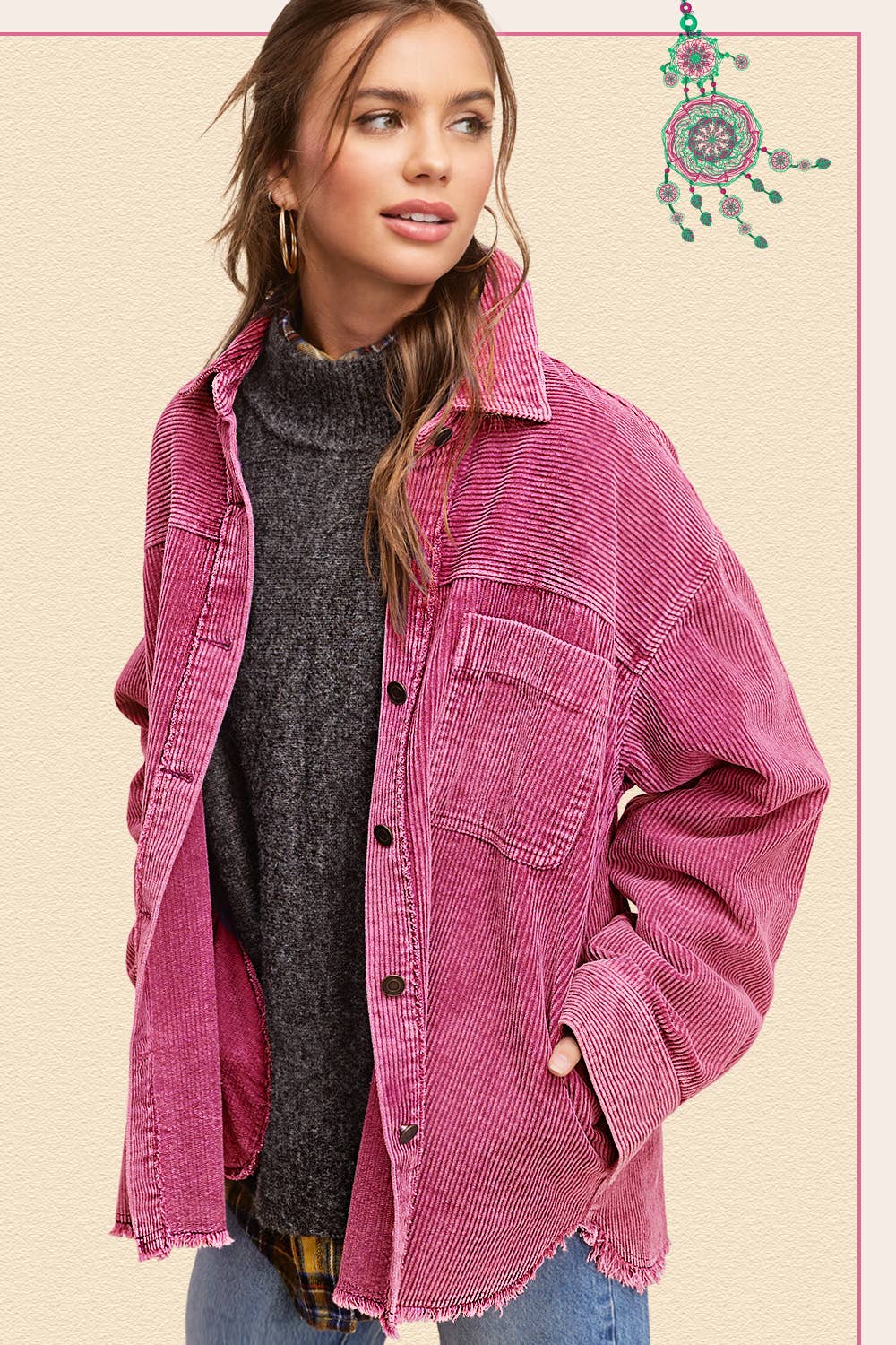 Outerwear Women’s Oversized Corduroy Button JKT1727